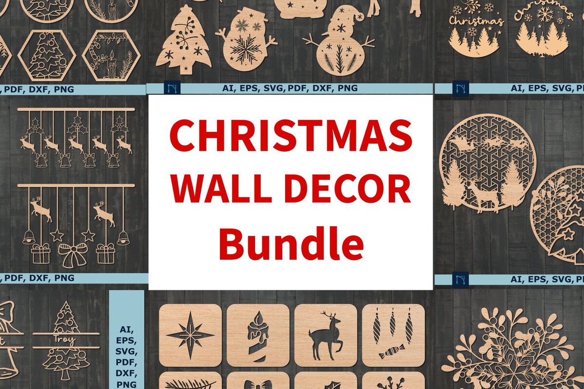 Σετ των 2 Intra απο ξύλο plywood 3mm-4mm πάχος Τρισδιάστατη χριστουγεννιάτικη διακόσμηση τοίχου Mega Δίασταση 25x25 cm INTRAFABR-41015988