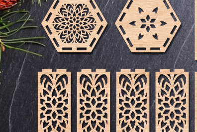 Σετ των 2 Intra απο ξύλο plywood 3mm-4mm πάχος 3D Χριστουγεννιάτικο ξύλινο φανάρι με λέιζερ Δίασταση 15x15 cm INTRAFABR-83301670