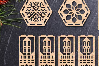 Σετ των 2 Intra απο ξύλο plywood 3mm-4mm πάχος 3D Χριστουγεννιάτικο ξύλινο φανάρι με λέιζερ Δίασταση 15x15 cm INTRAFABR-83301681