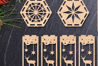 Σετ των 2 Intra απο ξύλο plywood 3mm-4mm πάχος 3D Χριστουγεννιάτικο ξύλινο φανάρι με λέιζερ Δίασταση 15x15 cm INTRAFABR-83301696