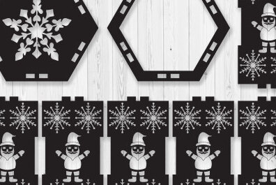 Σετ των 2 Intra απο ξύλο plywood 3mm-4mm πάχος 3D Χριστουγεννιάτικο ξύλινο φανάρι με λέιζερ Δίασταση 15x15 cm INTRAFABR-50097538