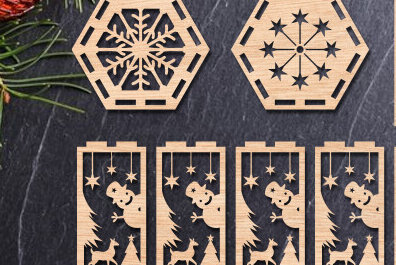 Σετ των 2 Intra απο ξύλο plywood 3mm-4mm πάχος 3D Χριστουγεννιάτικο ξύλινο φανάρι με λέιζερ Δίασταση 15x15 cm INTRAFABR-83301752