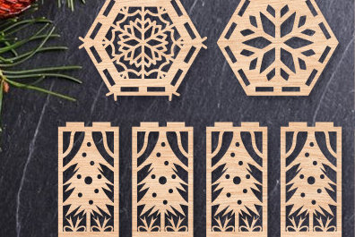 Σετ των 2 Intra απο ξύλο plywood 3mm-4mm πάχος 3D Χριστουγεννιάτικο ξύλινο φανάρι με λέιζερ Δίασταση 15x15 cm INTRAFABR-83301763