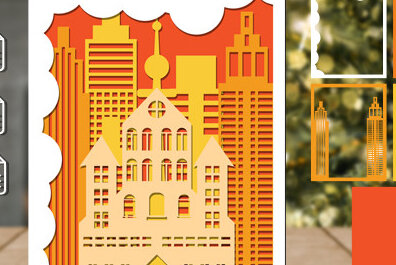 Σετ των 2 Intra απο ξύλο plywood 3mm-4mm πάχος τρισδιάστατου κιβωτίου σκιάς αστικό τοπίο Δίασταση 25x25 cm INTRAFABR-59837918