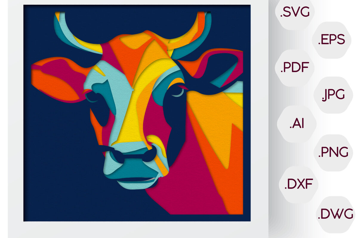 Σετ των 2 Intra απο ξύλο plywood 3mm-4mm πάχος 3D πολύχρωμο κουτί σκιών αγελάδας Δίασταση 30x30 cm INTRAFABR-76429747