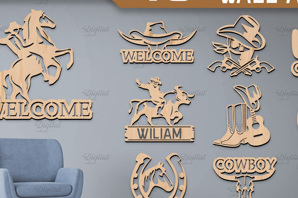 Intra απο ξύλο plywood 3mm-4mm πάχος κοπής με λέιζερ 3D Cowboy Wall Art Δίασταση 40x40 cm INTRAFABR-86602752