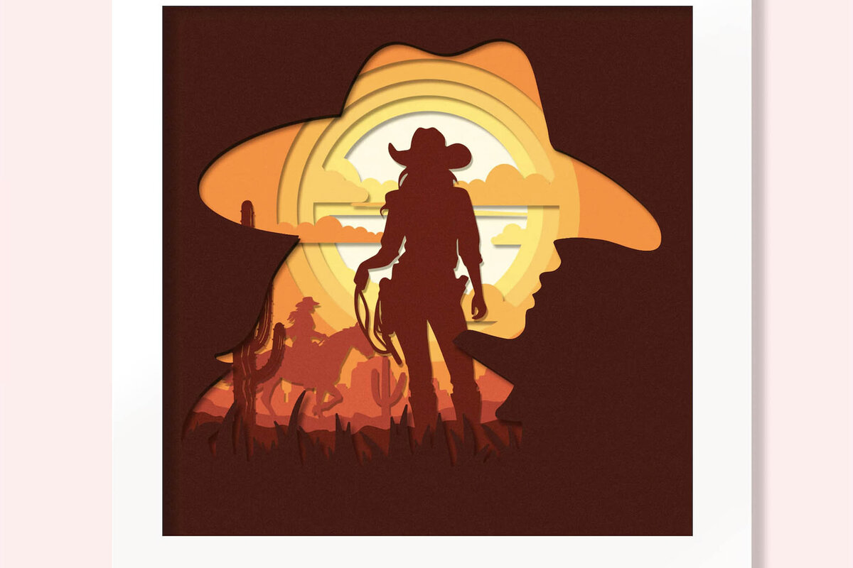 Σετ των 3 Intra απο ξύλο plywood 3mm-4mm πάχος 3D Cowgirl Shadowbox Δίασταση 9x9 cm INTRAFABR-96498691