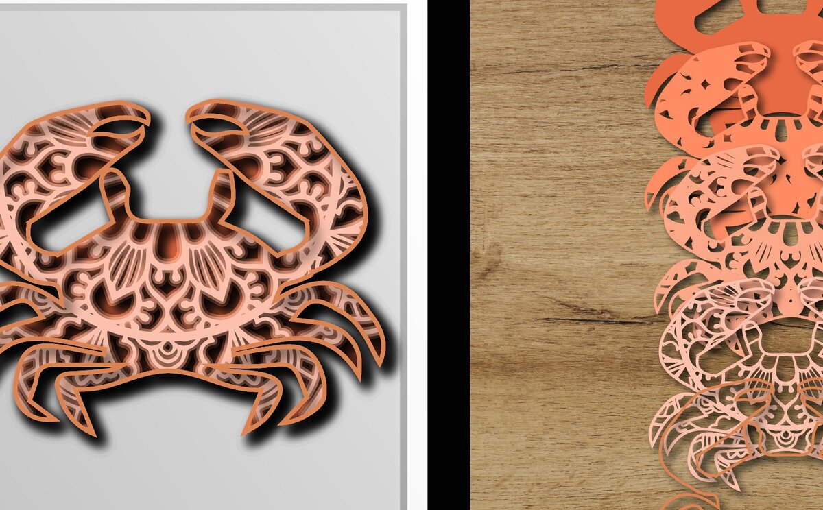 Σετ των 2 Intra απο ξύλο plywood 3mm-4mm πάχος 3D Crab 4 Layers Δίασταση 15x15 cm INTRAFABR-35687132