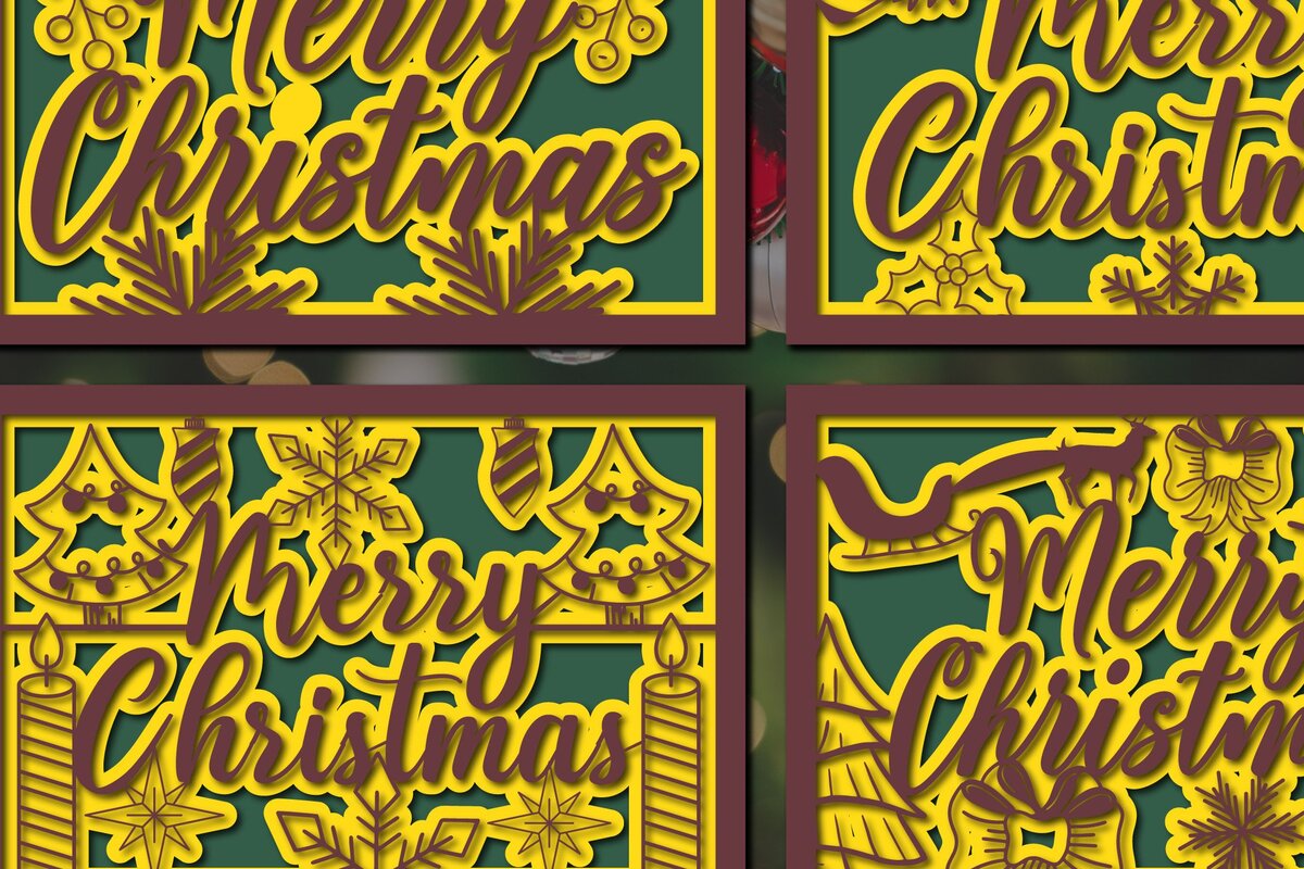 Σετ των 2 Intra απο ξύλο plywood 3mm-4mm πάχος χριστουγεννιάτικων καρτών 3D Cricut Δίασταση 15x15 cm INTRAFABR-36337265