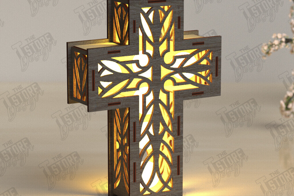 Σετ των 2 Intra απο ξύλο plywood 3mm-4mm πάχος 3D Cross Lantern Cut  |Χριστιανισμός Δίασταση 15x15 cm INTRAFABR-122546908
