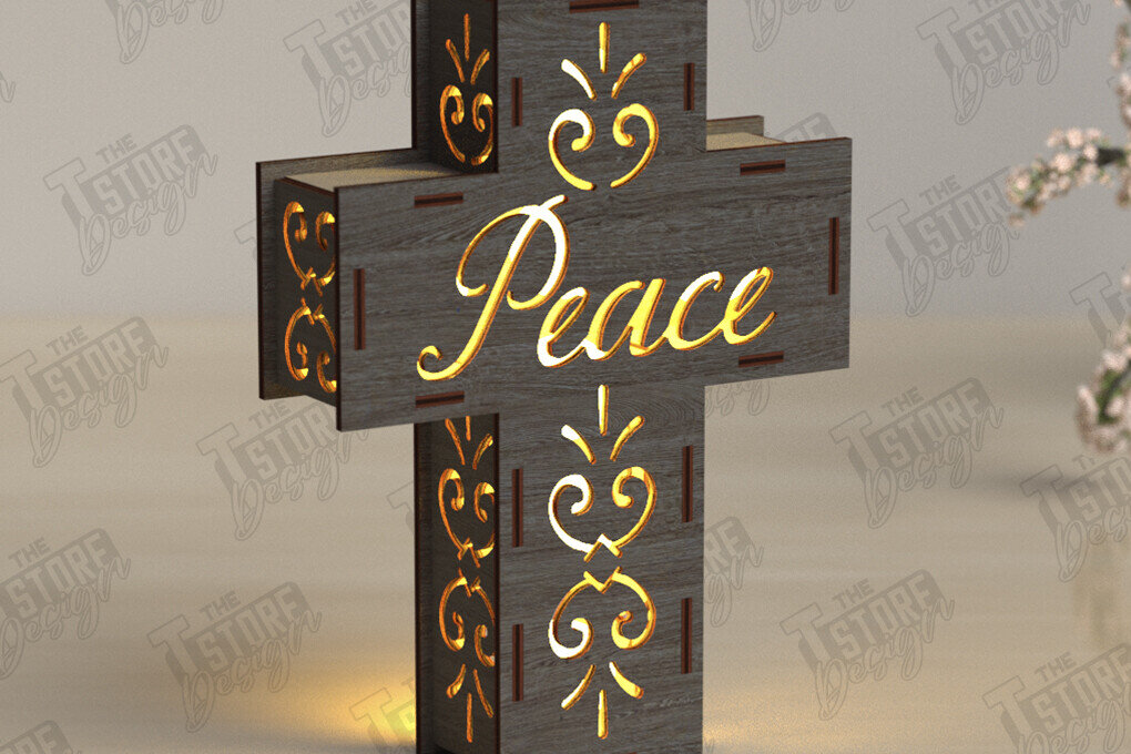 Σετ των 2 Intra απο ξύλο plywood 3mm-4mm πάχος 3D Cross Lantern Cut  |Χριστιανισμός Δίασταση 15x15 cm INTRAFABR-122546912