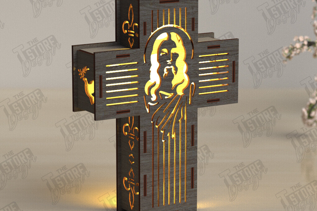 Σετ των 2 Intra απο ξύλο plywood 3mm-4mm πάχος 3D Cross Lantern Cut  |Χριστιανισμός Δίασταση 15x15 cm INTRAFABR-122546921