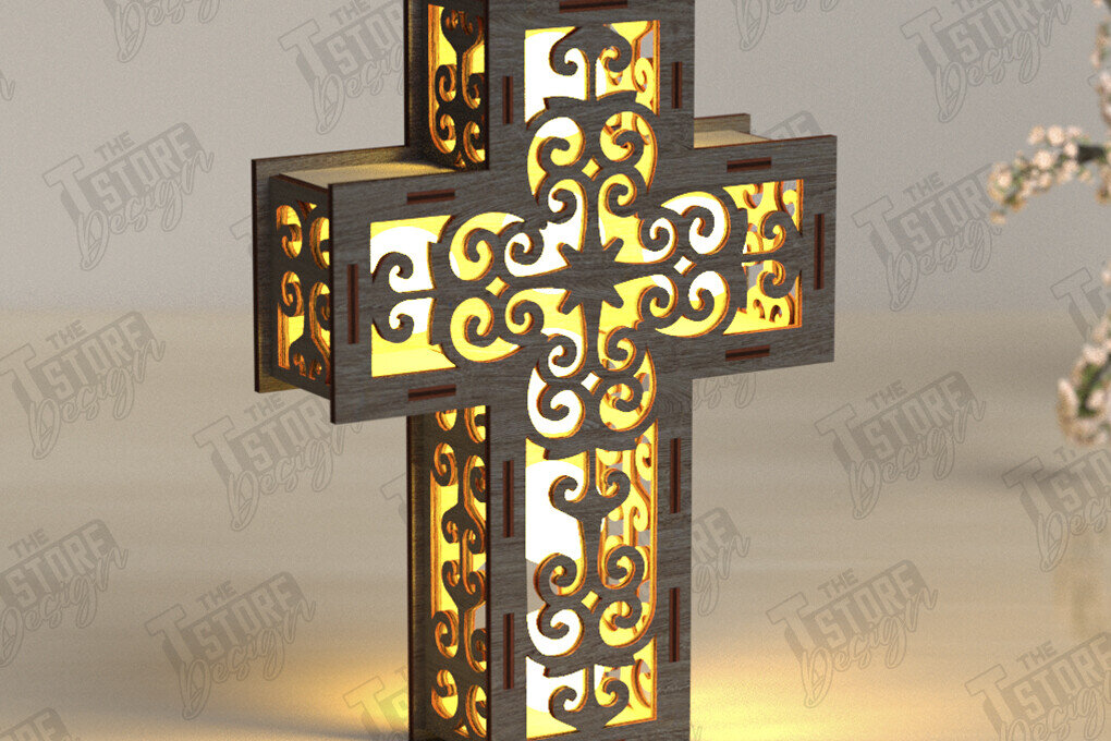 Intra απο ξύλο plywood 3mm-4mm πάχος 3D Cross Lantern Cut  |Χριστιανισμός Δίασταση 15x15 cm INTRAFABR-122546904