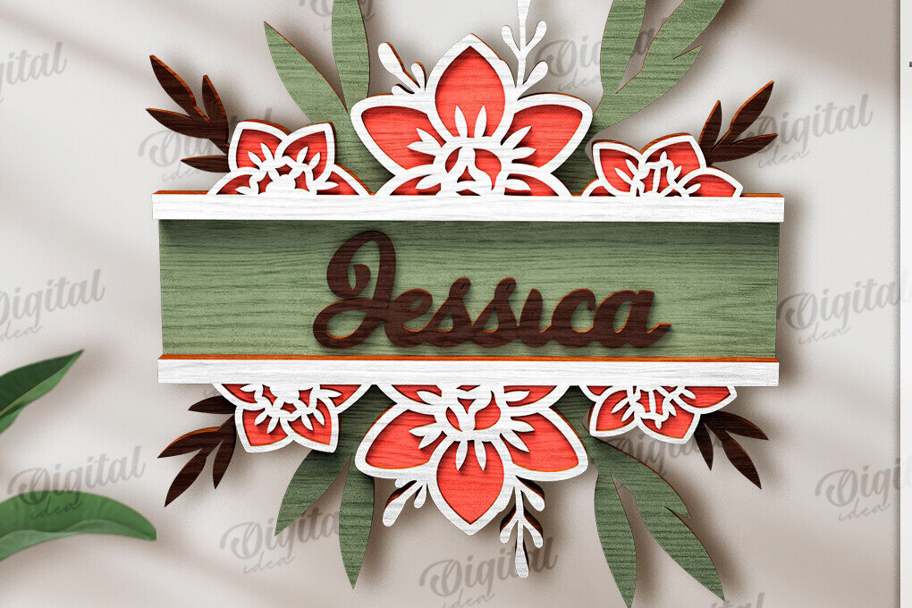 Intra απο ξύλο plywood 3mm-4mm πάχος Τρισδιάστατη φλοράλ πινακίδα πόρτας με λέιζερ Δίασταση 30x20 cm INTRAFABR-120365363