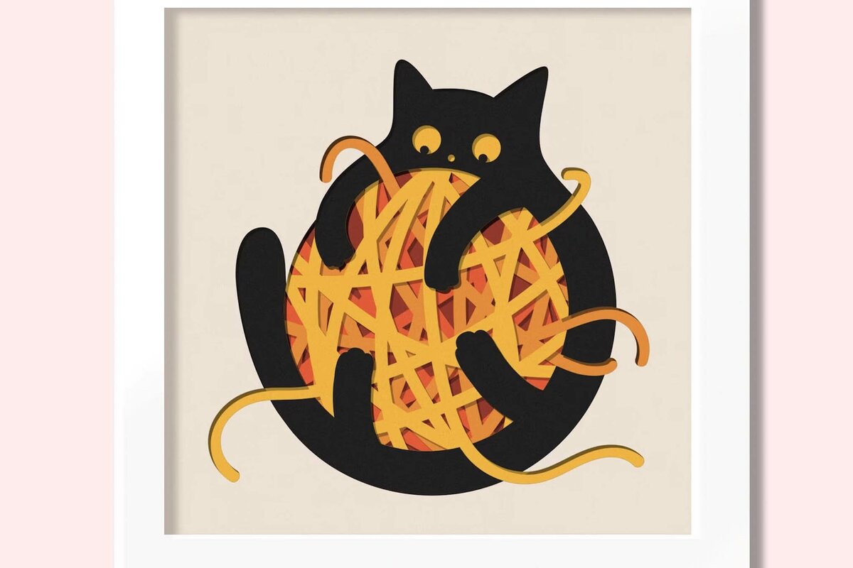 Σετ των 3 Intra απο ξύλο plywood 3mm-4mm πάχος 3D Cute Cat Shadowbox Δίασταση 9x9 cm INTRAFABR-96499540