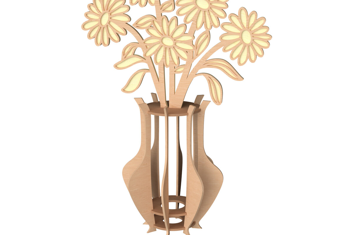 Intra απο ξύλο plywood 3mm-4mm πάχος 3D Daisy Vase Cut  - Δίασταση 30x20 cm INTRAFABR-111957264