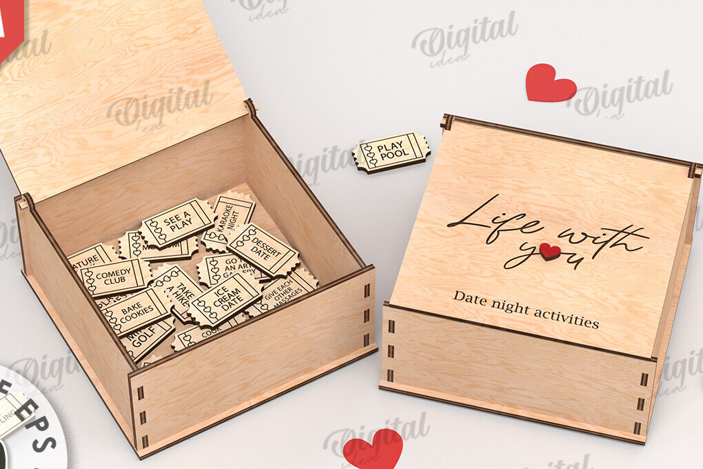 Intra απο ξύλο plywood 3mm-4mm πάχος 3D Date Night Box &amp; Tokens Cut  Δίασταση 30x20 cm INTRAFABR-115368758