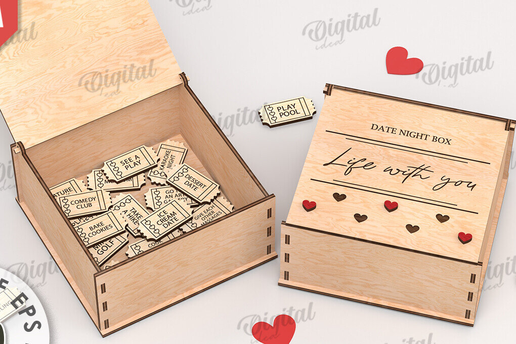 Intra απο ξύλο plywood 3mm-4mm πάχος 3D Date Night Box &amp; Tokens Cut  Δίασταση 30x20 cm INTRAFABR-115369017