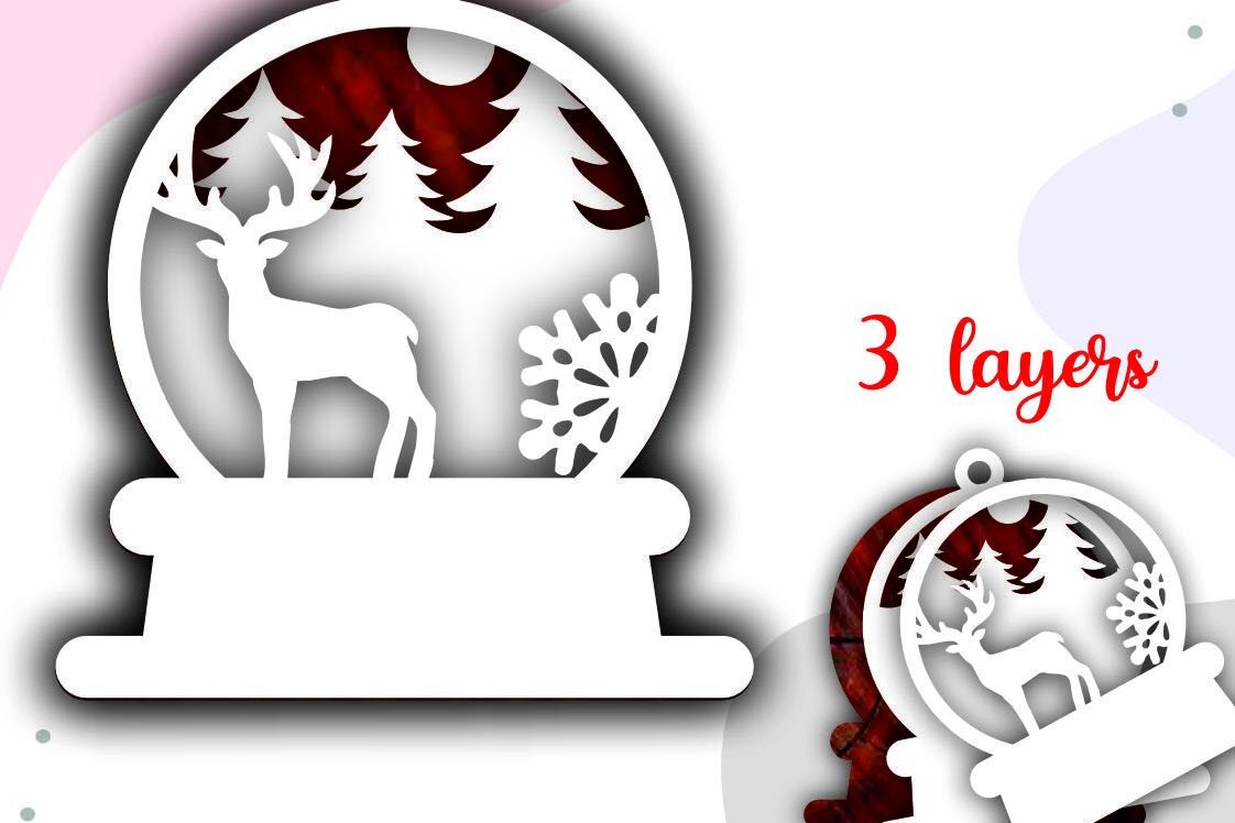 Σετ των 3 Intra απο ξύλο plywood 3mm-4mm πάχος Τρισδιάστατα χριστουγεννιάτικα στολίδια με στρώματα ελαφιού Δίασταση 8x8 cm INTRAFABR-46565832