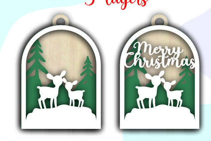 Σετ των 3 Intra απο ξύλο plywood 3mm-4mm πάχος Τρισδιάστατα χριστουγεννιάτικα στολίδια με στρώματα ελαφιού Δίασταση 8x8 cm INTRAFABR-79990646