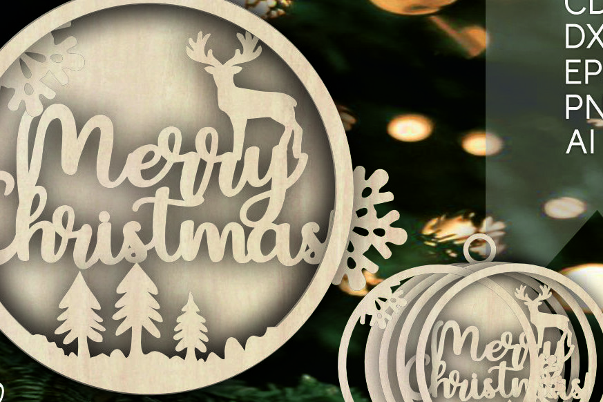 Σετ των 3 Intra απο ξύλο plywood 3mm-4mm πάχος Τρισδιάστατα χριστουγεννιάτικα στολίδια με στρώματα ελαφιού Δίασταση 8x8 cm INTRAFABR-104940698