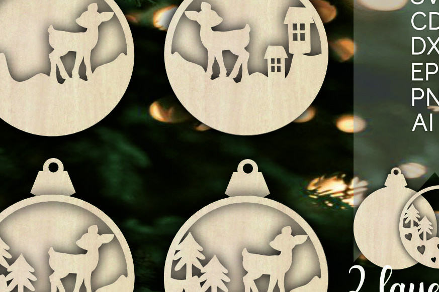 Σετ των 3 Intra απο ξύλο plywood 3mm-4mm πάχος Τρισδιάστατα χριστουγεννιάτικα στολίδια με στρώματα ελαφιού Δίασταση 8x8 cm INTRAFABR-105080879