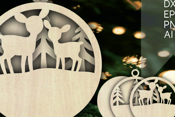 Σετ των 3 Intra απο ξύλο plywood 3mm-4mm πάχος Τρισδιάστατα χριστουγεννιάτικα στολίδια με στρώματα ελαφιού Δίασταση 8x8 cm INTRAFABR-106158392