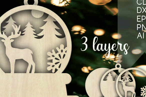 Σετ των 3 Intra απο ξύλο plywood 3mm-4mm πάχος Τρισδιάστατα χριστουγεννιάτικα στολίδια με στρώματα ελαφιού Δίασταση 8x8 cm INTRAFABR-106158810