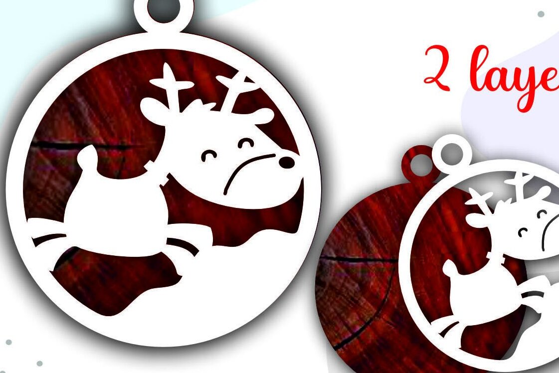 Σετ των 3 Intra απο ξύλο plywood 3mm-4mm πάχος Τρισδιάστατα χριστουγεννιάτικα στολίδια με στρώματα ελαφιού Δίασταση 8x8 cm INTRAFABR-36734631