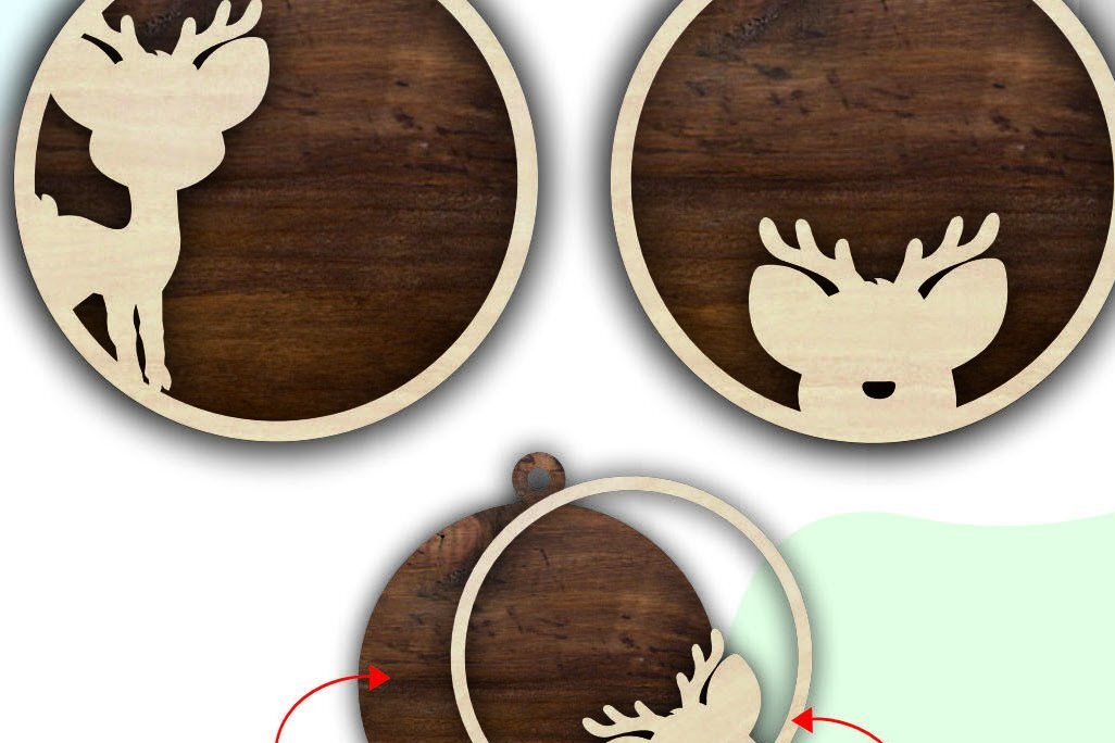 Σετ των 3 Intra απο ξύλο plywood 3mm-4mm πάχος Τρισδιάστατα χριστουγεννιάτικα στολίδια με στρώματα ελαφιού Δίασταση 8x8 cm INTRAFABR-37819552