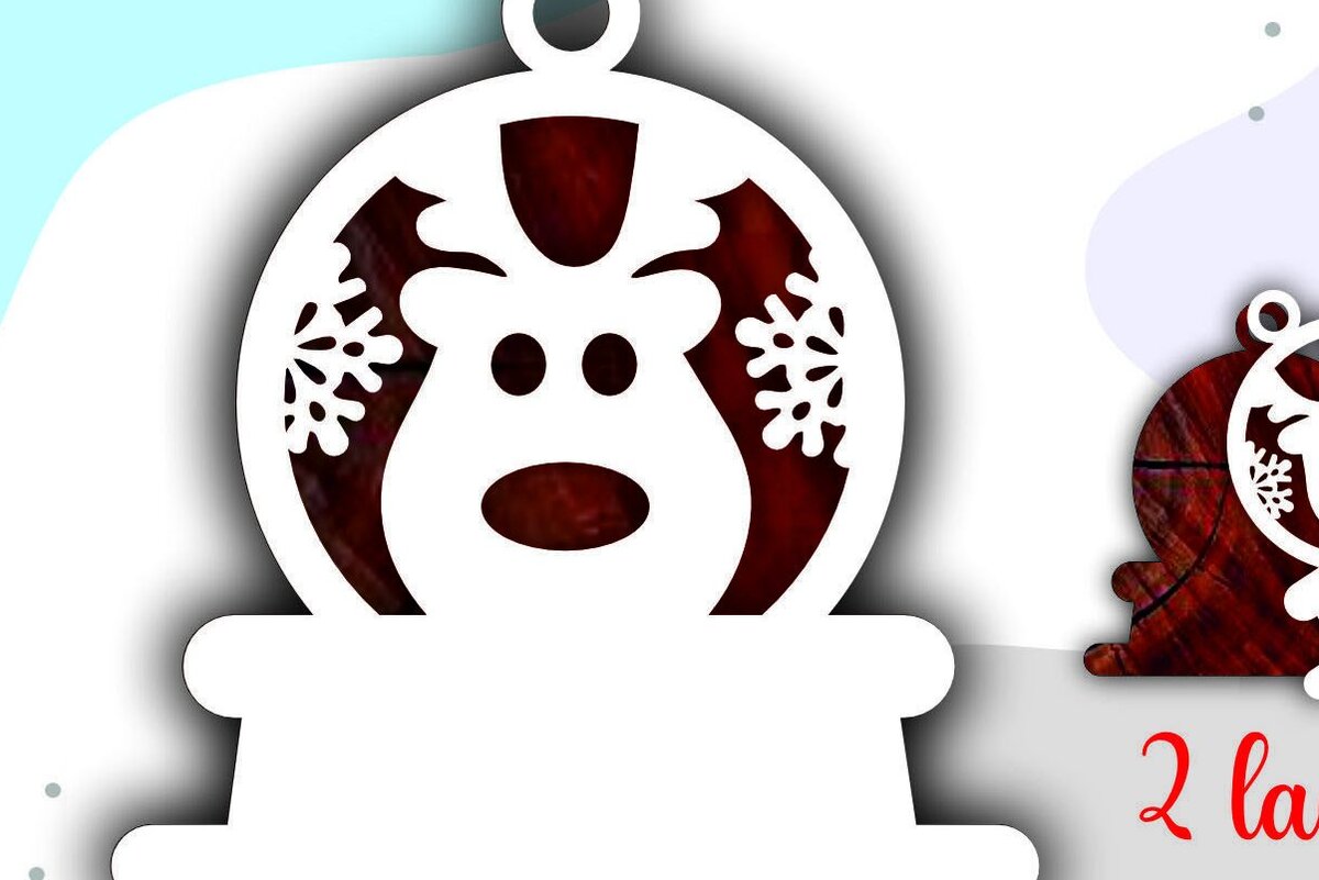 Σετ των 3 Intra απο ξύλο plywood 3mm-4mm πάχος Τρισδιάστατα χριστουγεννιάτικα στολίδια με στρώματα ελαφιού Δίασταση 8x8 cm INTRAFABR-46423855