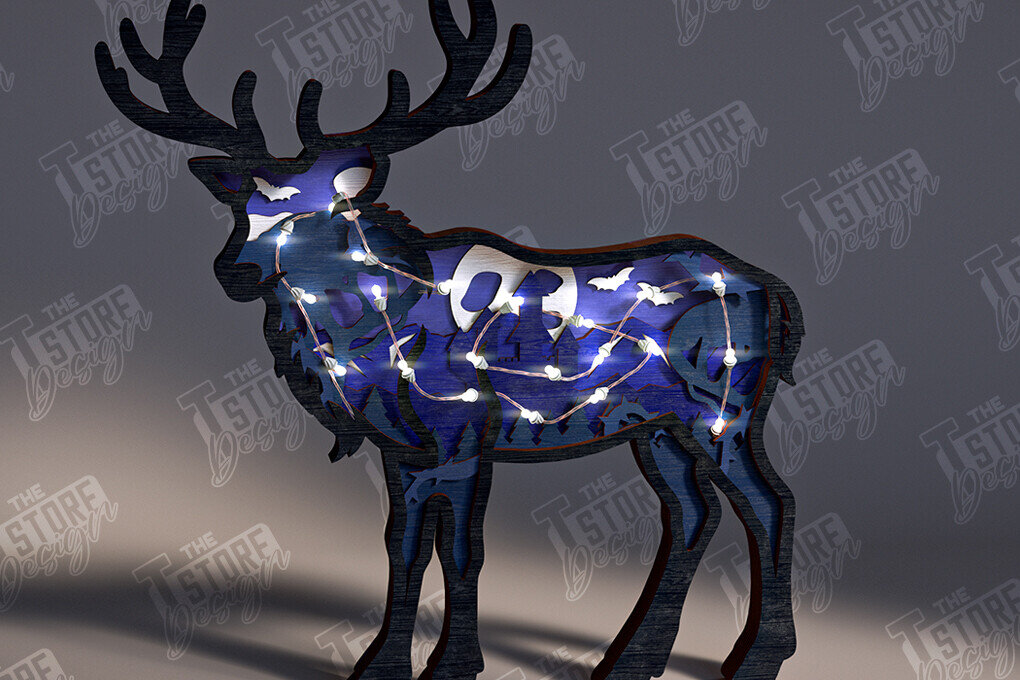 Σετ των 2 Intra απο ξύλο plywood 3mm-4mm πάχος 3D Ξύλινο Σκαλιστικό Φωτιστικό Ελαφιού | CNC Δίασταση 15x15 cm INTRAFABR-104130516