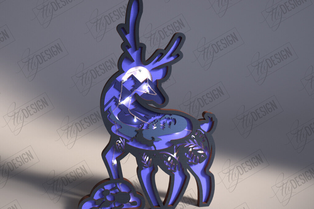 Σετ των 2 Intra απο ξύλο plywood 3mm-4mm πάχος 3D Ξύλινο Σκαλιστικό Φωτιστικό Ελαφιού | ειδώλια Δίασταση 15x15 cm INTRAFABR-112045213