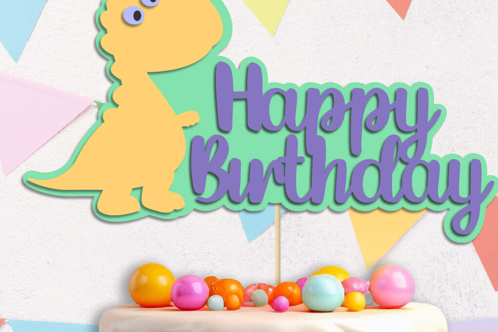 Σετ των 2 Intra απο ξύλο plywood 3mm-4mm πάχος 3d Dino Cake Topper, Happy Birthday Δίασταση 15x15 cm INTRAFABR-119666545
