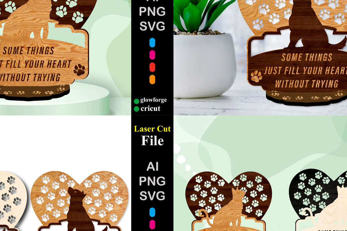 Σετ των 2 Intra απο ξύλο plywood 3mm-4mm πάχος Τρισδιάστατη δέσμη κοπής με λέιζερ αναδυόμενο σκύλο και γάτα Δίασταση 15x15 cm INTRAFABR-59986083