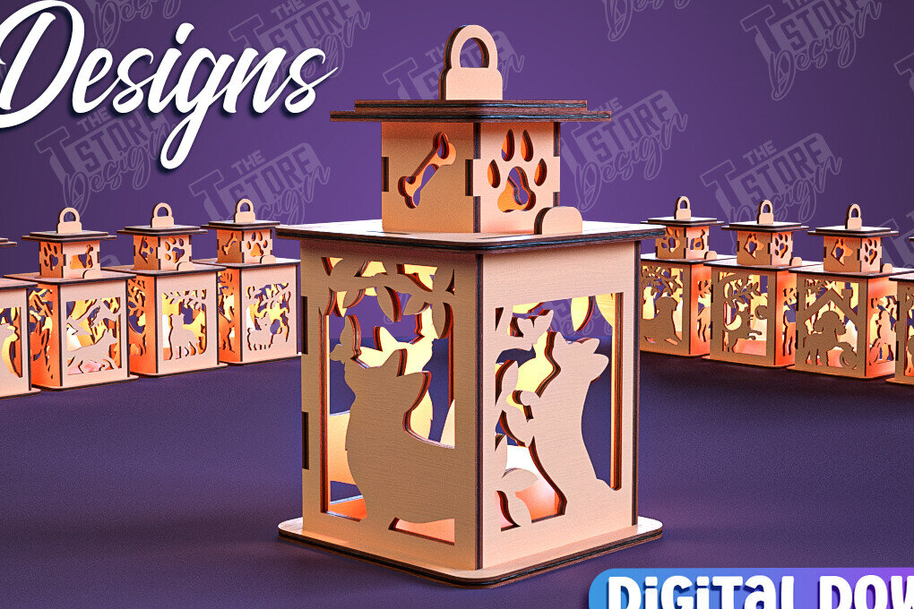 Σετ των 2 Intra απο ξύλο plywood 3mm-4mm πάχος 3D Dog Lantern | CNC Δίασταση 15x15 cm INTRAFABR-101753030