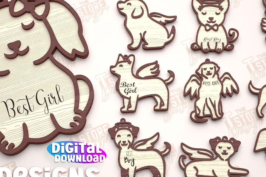 Σετ των 3 Intra απο ξύλο plywood 3mm-4mm πάχος σχεδίασης 3D στολιδιών μνημείου σκύλου Δίασταση 8x8 cm INTRAFABR-97304791