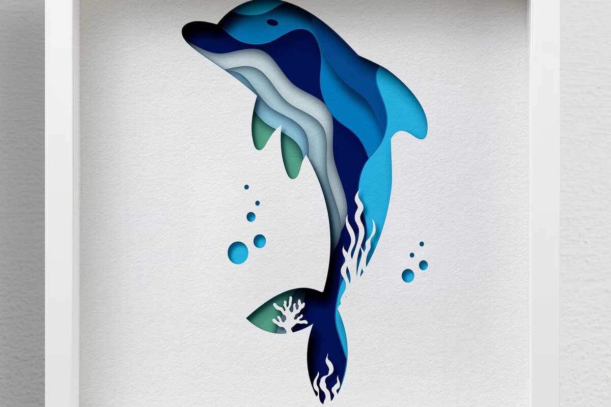 Intra απο ξύλο plywood 3mm-4mm πάχος 3D Dolphin Shadow Box , Papercut Δίασταση 30x30 cm INTRAFABR-57751311