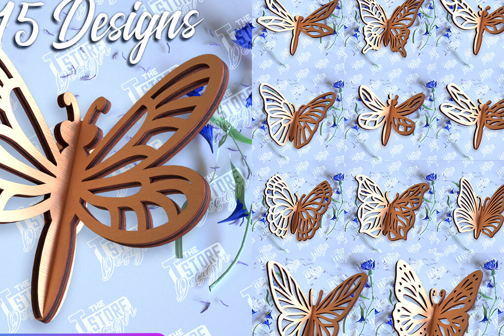 Intra απο ξύλο plywood 3mm-4mm πάχος 3D Dragonflies | 3D πεταλούδων Δίασταση 30x20 cm INTRAFABR-98269538