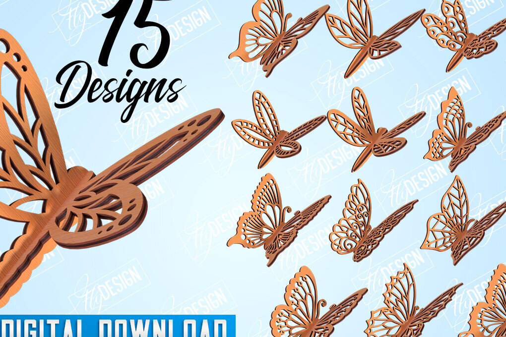 Intra απο ξύλο plywood 3mm-4mm πάχος 3D λιβελλούλες και πεταλούδες Δίασταση 30x20 cm INTRAFABR-99202821