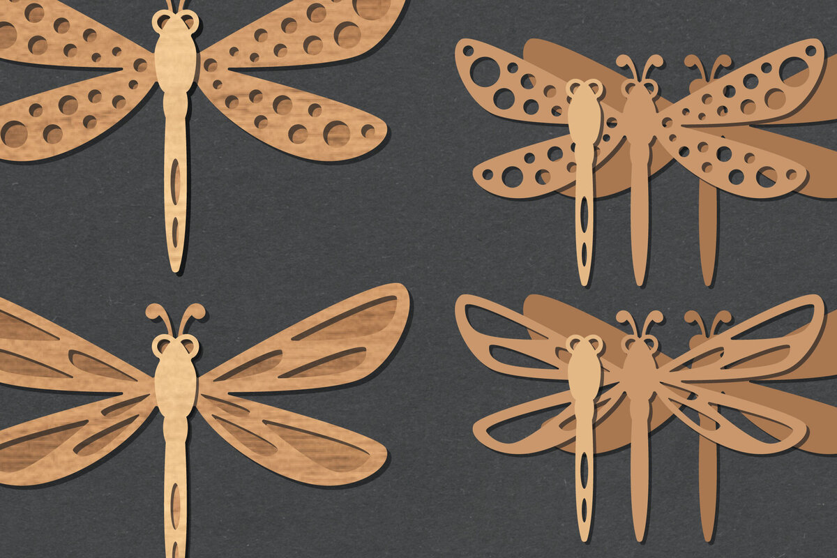 Σετ των 2 Intra απο ξύλο plywood 3mm-4mm πάχος Διακόσμηση 3D Dragonfly Cut  Δίασταση 15x15 cm INTRAFABR-125452386