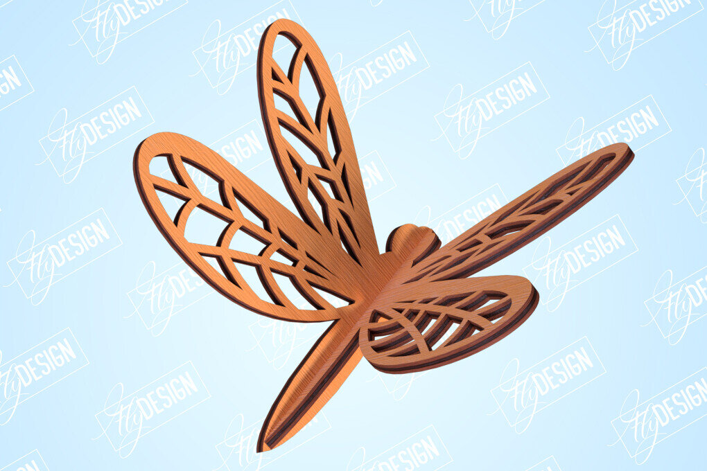 Σετ των 2 Intra απο ξύλο plywood 3mm-4mm πάχος 3D Dragonfly | Summer Design | CNC Δίασταση 30x20 cm INTRAFABR-99202607