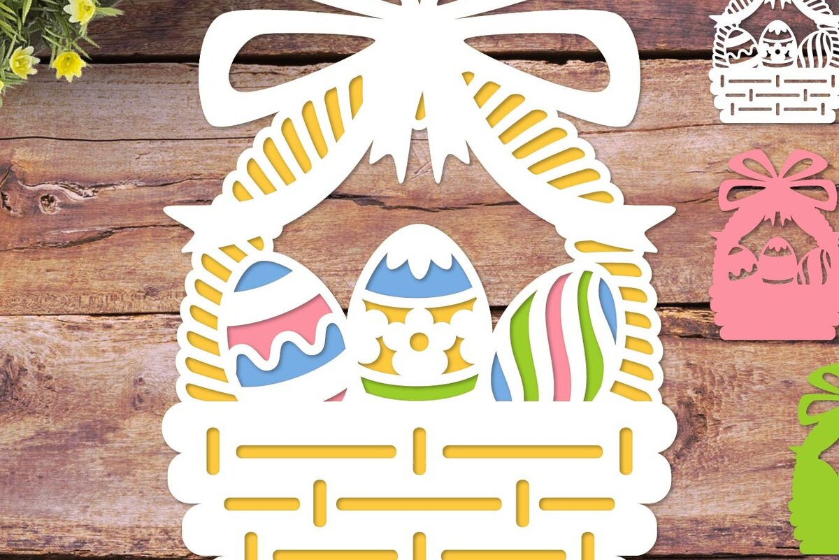 Intra απο ξύλο plywood 3mm-4mm πάχος τρισδιάστατο Πασχαλινό καλάθι με πρότυπο αυγών Δίασταση 40x40 cm INTRAFABR-64866896