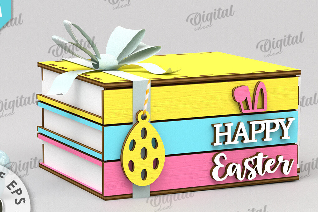 Σετ των 2 Intra απο ξύλο plywood 3mm-4mm πάχος Τρισδιάστατο πασχαλινό κουτί με λέιζερ. Στοιβαγμένα βιβλία Δίασταση 15x15 cm INTRAFABR-116495348