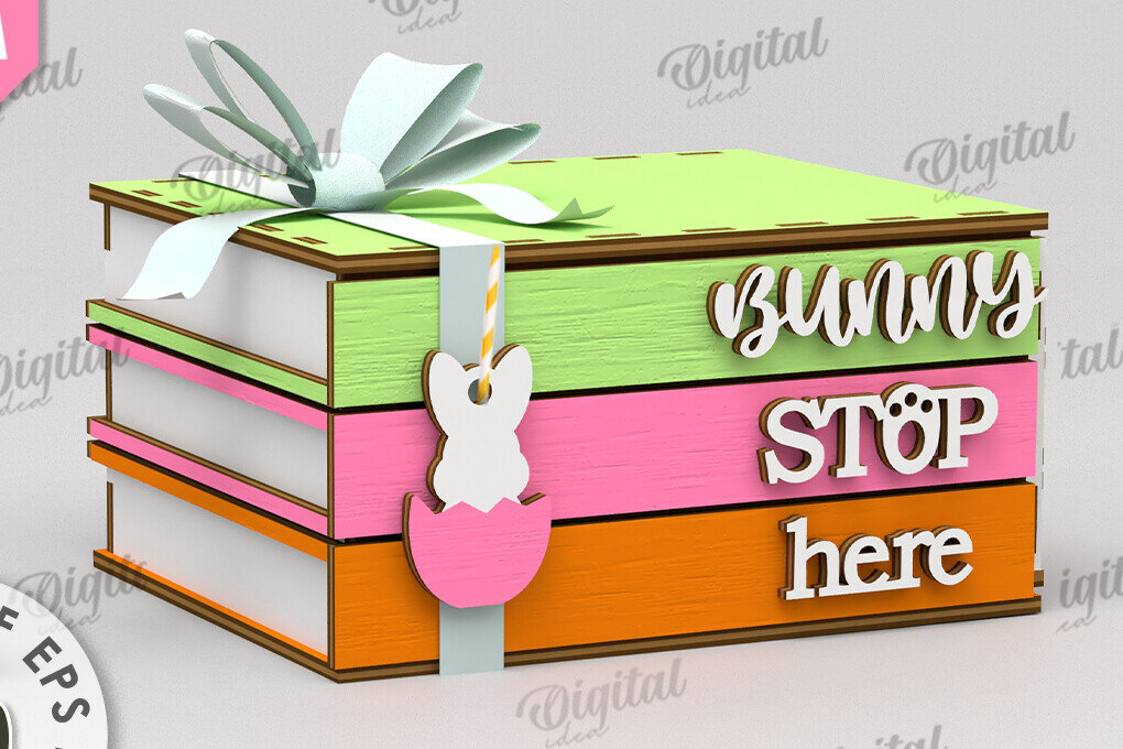 Σετ των 2 Intra απο ξύλο plywood 3mm-4mm πάχος Τρισδιάστατο πασχαλινό κουτί με λέιζερ. Στοιβαγμένα βιβλία Δίασταση 15x15 cm INTRAFABR-116495429