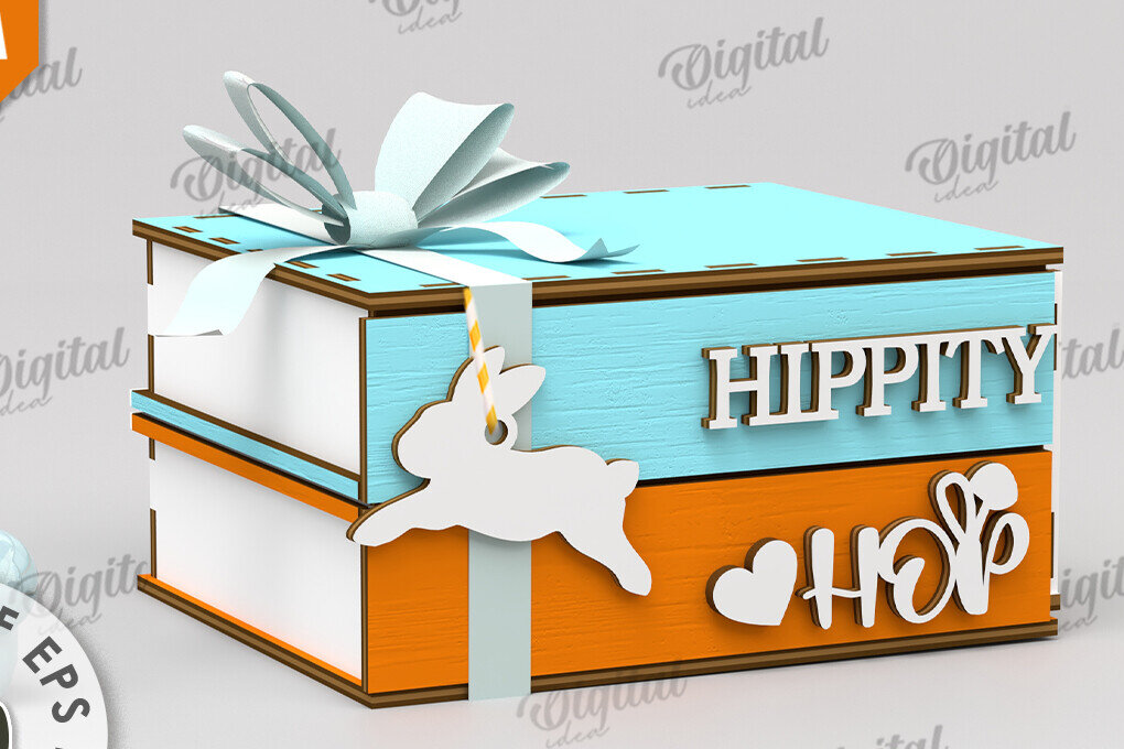 Σετ των 2 Intra απο ξύλο plywood 3mm-4mm πάχος Τρισδιάστατο πασχαλινό κουτί με λέιζερ. Στοιβαγμένα βιβλία Δίασταση 15x15 cm INTRAFABR-116495481