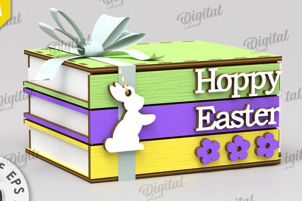 Σετ των 2 Intra απο ξύλο plywood 3mm-4mm πάχος Τρισδιάστατο πασχαλινό κουτί με λέιζερ. Στοιβαγμένα βιβλία Δίασταση 15x15 cm INTRAFABR-116495543