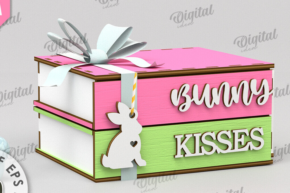 Σετ των 2 Intra απο ξύλο plywood 3mm-4mm πάχος Τρισδιάστατο πασχαλινό κουτί με λέιζερ. Στοιβαγμένα βιβλία Δίασταση 15x15 cm INTRAFABR-116495642