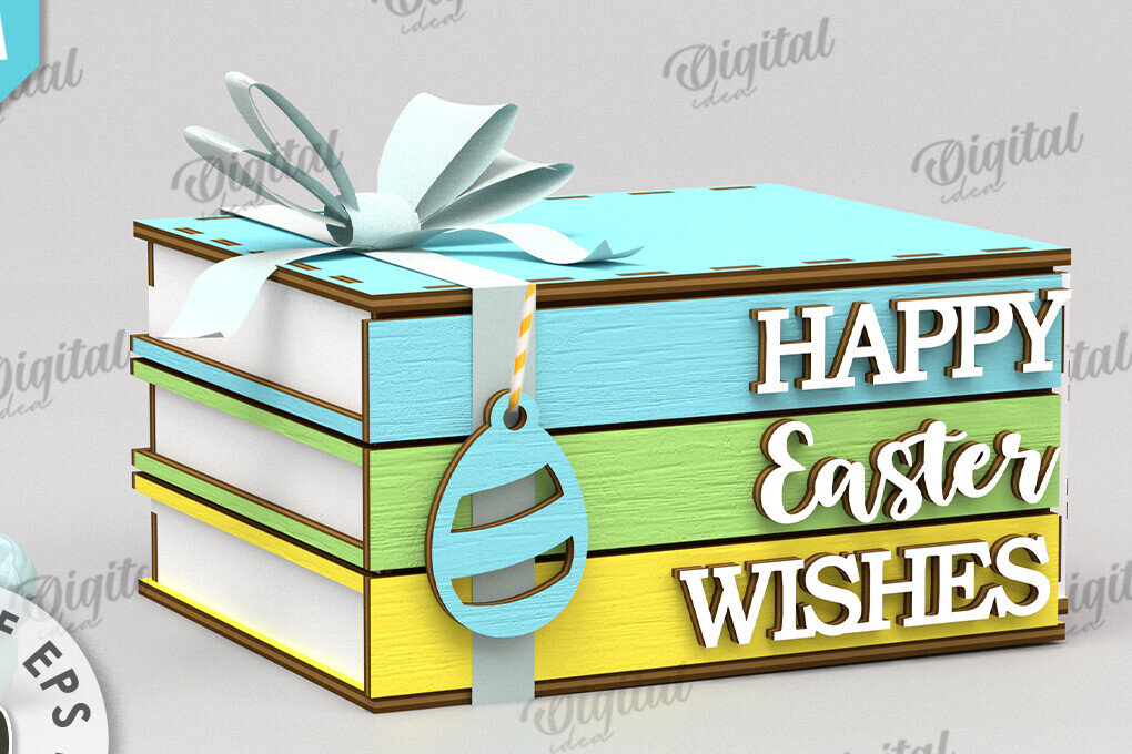 Σετ των 2 Intra απο ξύλο plywood 3mm-4mm πάχος Τρισδιάστατο πασχαλινό κουτί με λέιζερ. Στοιβαγμένα βιβλία Δίασταση 15x15 cm INTRAFABR-116495689