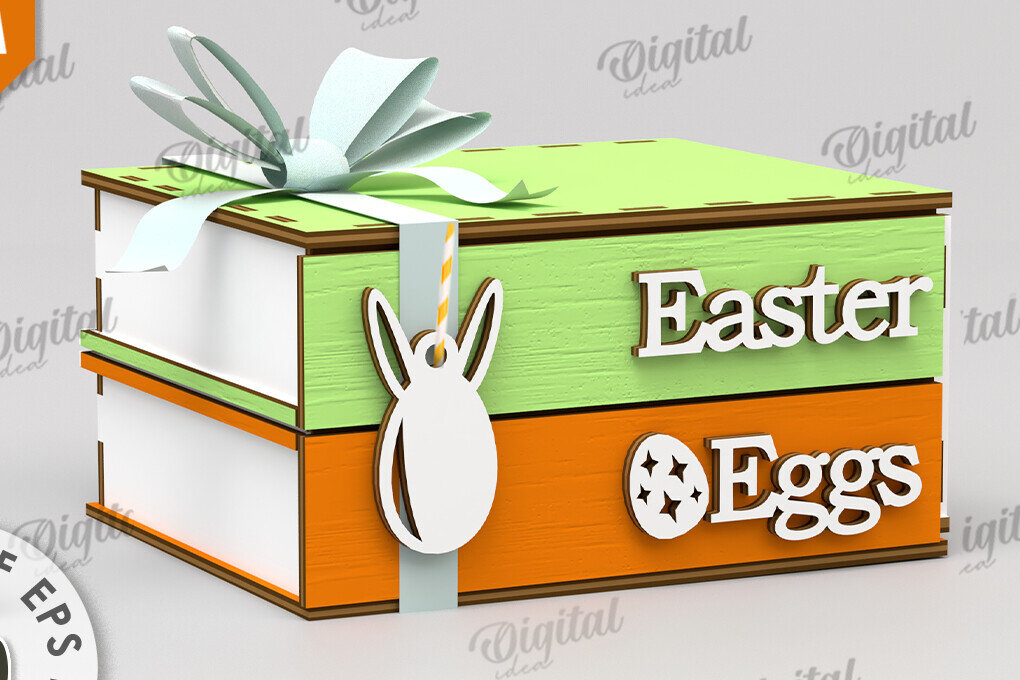 Σετ των 2 Intra απο ξύλο plywood 3mm-4mm πάχος Τρισδιάστατο πασχαλινό κουτί με λέιζερ. Στοιβαγμένα βιβλία Δίασταση 15x15 cm INTRAFABR-116495895